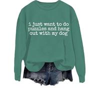 Sweat-shirt à manches longues avec inscription « I Just Want To Do Puzzles And Hang Out With My Dog », Vert, M