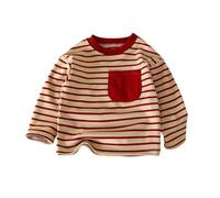 Sweat-shirt à manches longues en coton rayé et col rond pour fille | Haut à manches longues pour filles, chandail à rayures doux, thermique, uniforme scolaire, usage quotidien, pull d'extérieur