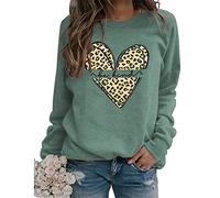 Sweat-shirt à manches longues imprimé léopard avec cœur et inscription « Be Kind » pour femme, Vert, L