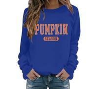 Sweat-shirt à manches longues pour femme - Col rond - Manches longues - Pour Halloween et les vacances - Haut court pour femme - Style décontracté à manches longues, bleu, S
