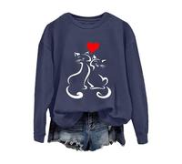 Sweat-shirt à manches longues pour femme - Sweat à manches longues pour femme - Pull graphique d'amour chat - Haut tendance - Cadeau idéal pour les amoureux des animaux - Cadeau quotidien pour fille
