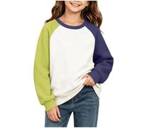 Sweat-shirt à manches longues pour filles - Col rond - Bloc de couleurs | Sweats à manches longues pour enfants, pull thermique doux, tenue de sport scolaire décontractée au quotidien