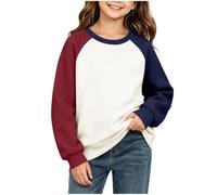Sweat-shirt à manches longues pour filles - Col rond - Bloc de couleurs | Sweats à manches longues pour enfants, pull thermique doux, tenue de sport scolaire décontractée au quotidien