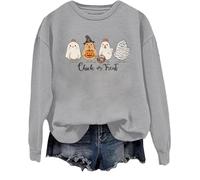 Sweat-shirt à motif de poulet effrayant pour Halloween, sorcière ou friandise, hauts d'Halloween amusants, gris, XL