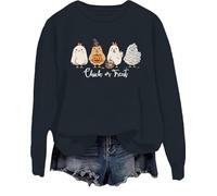 Sweat-shirt à motif de poulet effrayant pour Halloween, sorcière ou friandise, hauts d'Halloween amusants, Noir , XL