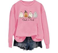Sweat-shirt à motif de poulet effrayant pour Halloween, sorcière ou friandise, hauts d'Halloween amusants, rose, M