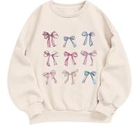 Sweat-shirt à nœud mignon pour filles - Pull d'école à manches longues - Hauts surdimensionnés pour l'automne et l'hiver - Coupe ample - Vêtements de sport légers et décontractés, beige, 7-8 ans