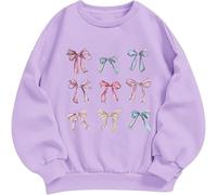 Sweat-shirt à nœud mignon pour filles - Pull d'école à manches longues - Hauts surdimensionnés pour l'automne et l'hiver - Coupe ample - Vêtements de sport légers et décontractés, violet, 13-14 ans