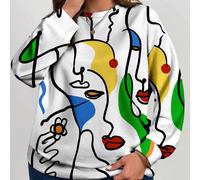 Sweat-shirt ample à col ras-du-cou avec imprimé visage abstrait, mode femme grande taille, décontracté, convient pour l'automne/l'hiver 0XL,1XL,2XL,3XL,4XL,5XLBlocs de couleur,Portrait,graphique,Unico