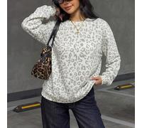 sweat-shirt ample à col ras-du-cou, manches longues, imprimé léopard, décontracté, pour femmes grandes tailles, automne/hiver 0XL,1XL,2XL,3XL,4XLImprimés aléatoiresTissu tricoté