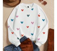 Sweat-shirt ample à manches longues, col ras du cou, ample, pour femmes grandes tailles, automne/hiver 0XL,1XL,2XL,3XL,4XLCœur,Tout ImpriméTissu tricoté