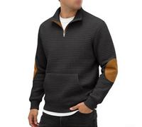 Sweat-shirt ample à manches longues et col montant avec fermeture éclair en daim uni pour homme, pour le quotidien, les vacances, les fêtes, les vêtements de rue, quatre saisons (L noir)