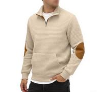 Sweat-shirt ample à manches longues et col montant avec fermeture éclair en daim uni pour homme, pour le quotidien, les vacances, les fêtes, les vêtements de rue, quatre saisons (L kaki)