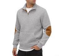 Sweat-shirt ample à manches longues et col montant avec fermeture éclair en daim uni pour homme, pour le quotidien, les vacances, les fêtes, la rue, quatre saisons (XXL, gris clair)