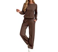 Sweat-shirt ample à manches longues et col rond, pantalon droit, deux pièce | Ensemble Jogging Bleu Marine Femme Chemise Voilée Feminin Ecru Baggy Basique Bouton 38 T on Salopette
