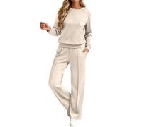 Sweat-shirt ample à manches longues et col rond, pantalon droit, deux pièce | Ensemble Jogging Bleu Marine Femme Chemise Voilée Feminin Ecru Baggy Basique Bouton 38 T on Salopette