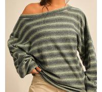 Sweat-shirt ample à rayures avec épaules tombantes, décontracté et pour tous les jours, grande taille 0XL,1XL,2XL,3XL,4XLBlocs de couleur,RayéTissu tricoté
