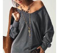 Sweat-shirt ample dos nu avec décoration de rivets, style punk de rue mode décontractée pour femmes grande taille, printemps/automne 0XL,1XL,2XL,3XL,4XLUnicoloreTissu tricoté