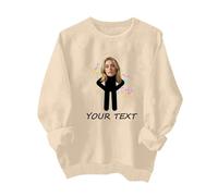Sweat-shirt amusant à imprimer pour femmes - Pull personnalisé avec photo et texte, personnalisation exclusive Vêtements de Noël Halloween pour couples famille fête, beige, L