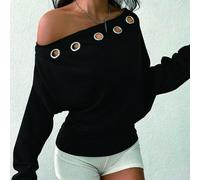 Sweat-shirt asymétrique léger noir délavé avec décorations œillets argent, style sport décontracté de rue. Convient pour les festivals de musique au début du printemps L,M,S,XL,XS,XXLgraphiqueÉtoffe