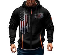 Sweat-shirt avec poche zippée pour homme - Sweat à capuche ample pour homme - Motif drapeau américain - Sweatshirts cargo décontractés à manches longues - Manteaux de fitness musculaires - Sweat à