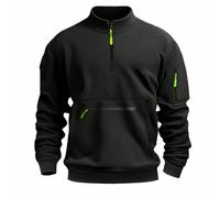 Sweat-shirt avec poche zippée pour homme - Sweat à capuche surdimensionné à demi-fermeture éclair pour homme - Pull d'entraînement en plein air - Pull tactique à manches longues - Cordon de serrage