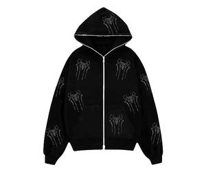 Sweat-shirt avec strass imprimé Veste rembourrée Veste à capuche zippée ample Gilet Blanc Polaire (White-B, XL)