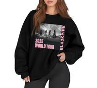 Sweat-Shirt Born Pink Noir et Rose World Tour à col Rond et Manches Longues Sweat-Shirt Tenues pour Concert 02-Gris S