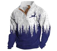 Sweat-shirt boutonné pour homme - Veste décontractée tendance avec imprimé sapin de Noël cerf - Sweat-shirt à manches longues et col montant - Pull ample pour festival tendance - Pull sans capuche
