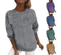 Sweat-shirt brillant pour femme - Élégant - Paillettes - Manches longues - Décontracté - Col rond - Manches longues - Pull en tricot - Sans capuche - Basique - Chemisier de transition - Pour