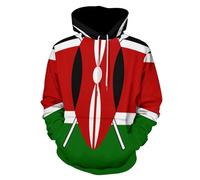 Sweat-Shirt Capuche Double Unisexe Imprimé Kenya Drapeau National Veste Multifonction Taille Grande Coupe Ample Manches Élastiques Tissu Anti Poche Kangourou Style Urbain