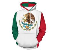 Sweat-Shirt Capuche Double Unisexe Imprimé Mexique Drapeau National Veste Multifonction Taille Grande Coupe Ample Manches Élastiques Design Classique Style Université