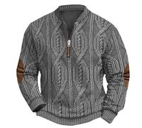 Sweat-shirt chaud à fermeture éclair 1/4 pour homme - Style décontracté - Patchwork vintage - Imprimé 3D - Pull d'hiver à manches longues - Pull en tricot torsadé - Pull tactique ample - Pull de sport