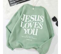 Sweat-shirt col rond avec l'impression "JÉSUS". "JÉSUS VOUS AIME, NOUS L'AIMONS PARCE QU'IL NOUS A AIMÉS EN PREMIER" 1 JEAN 4:19, Top à manches longues L,M,S,XLSloganÉtoffe