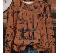 sweat-shirt col rond polyvalent et rétro pour femmes, avec motifs western populaires tels que bottes de cowboy, cactus, chevaux au galop, idéal pour l'automne et l'hiver. L,M,S,XL,XSHalloweenÉtoffe