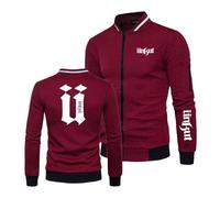 Sweat-Shirt Confortable pour Hommes pour Unkut Plaid No Hood Cardigan Training Stand Collar Coat Zipper Plain Jacket Long Sleeve Print Outwear-Red||XL