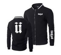 Sweat-Shirt Confortable pour Hommes pour Unkut Plaid No Hood Cardigan Training Stand Collar Coat Zipper Plain Jacket Long Sleeve Print Outwear-Black||XS