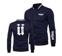 Sweat-Shirt Confortable pour Hommes pour Unkut Plaid No Hood Cardigan Training Stand Collar Coat Zipper Plain Jacket Long Sleeve Print Outwear-Dark Blue||M