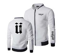Sweat-Shirt Confortable pour Hommes pour Unkut Plaid No Hood Cardigan Training Stand Collar Coat Zipper Plain Jacket Long Sleeve Print Outwear-White||XL