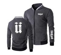 Sweat-Shirt Confortable pour Hommes pour Unkut Plaid No Hood Cardigan Training Stand Collar Coat Zipper Plain Jacket Long Sleeve Print Outwear-Gray||S