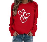 Sweat-shirt confortable pour la Saint-Valentin pour femmesSweat à capuche sans capuche 3 Love pour cadeaux de festival 2026, Rouge, S