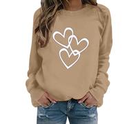 Sweat-shirt confortable pour la Saint-Valentin pour femmesSweat à capuche sans capuche 3 Love pour cadeaux de festival 2026, kaki, S