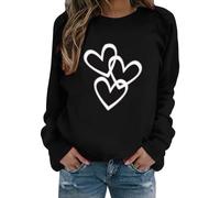 Sweat-shirt confortable pour la Saint-Valentin pour femmesSweat à capuche sans capuche 3 Love pour cadeaux de festival 2026, Noir , S
