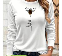 Sweat-shirt côtelé imprimé en coton bio, décontracté et mignon, pour un port quotidien L,M,S,XLAnimal,Voiture,Portrait,Floral,graphique,Halloween,Lettres,PapillonTissu tricoté