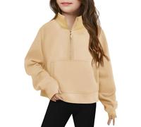 Sweat-shirt court demi-fermeture éclair pour filles Pull à manches longues Hauts Enfants Vêtements d'hiver légers Pull fille Taille 80, jaune, 6-7 ans