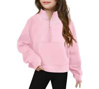 Sweat-shirt court demi-fermeture éclair pour filles Pull à manches longues Hauts Enfants Vêtements d'hiver légers Pull fille Taille 80, Rose, 3-4 ans