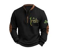 Sweat-shirt de la Saint-Patrick 2026 pour homme - Hauts verts - Mode de la Saint-Patrick - Imprimé Père Noël 3D - Fermeture éclair - Manches longues - Sans capuche - Tenue pour la fête irlandaise