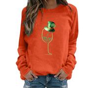 Sweat-shirt de la Saint-Patrick pour femme - Pull à trèfle irlandais - Chemise de la Saint-Patrick - Imprimé trèfle irlandais - Joli t-shirt pour la Saint-Patrick, Orange, XL