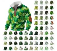 Sweat-shirt de la Saint-Patrick pour homme avec fermeture éclair 1/4 - Pull trèfle Leprechaun irlandais - Costume amusant de trèfle vert - Col montant - Manches longues - Pull de vacances, Vert #2., L