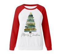 Sweat-shirt de Noël à fermeture éclair pour femme - Pull amusant pour femme - Imprimé arbre aquarelle - T-shirt graphique joyeux Noël - Chemises d'arbre mignonnes - Costume de fête décontracté pour